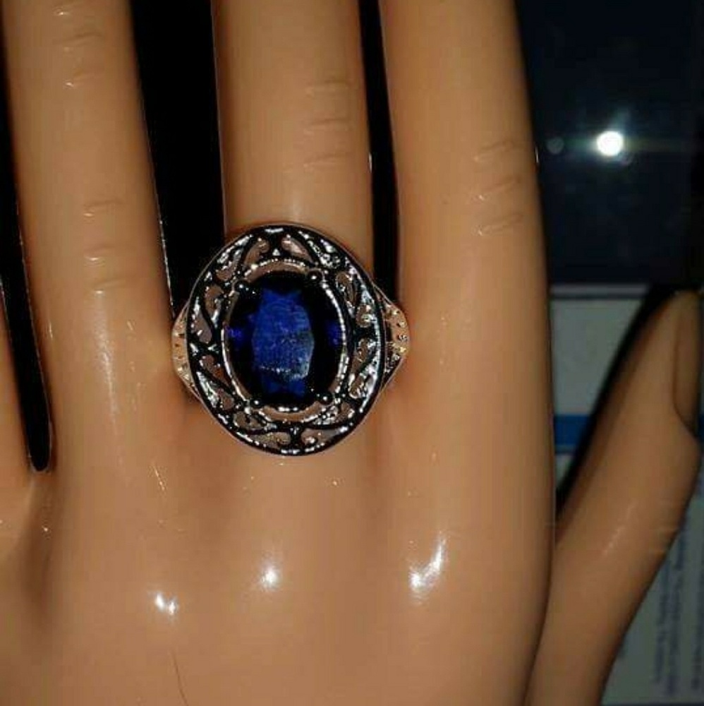 New Sterling Silver and Blue Stone Ring sz. 8